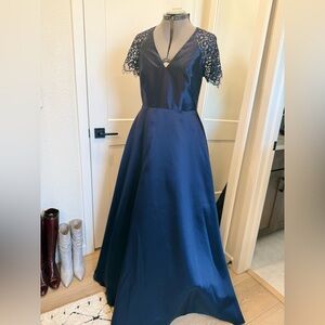 Monique Lhuillier Midnight Blue Satin Gown